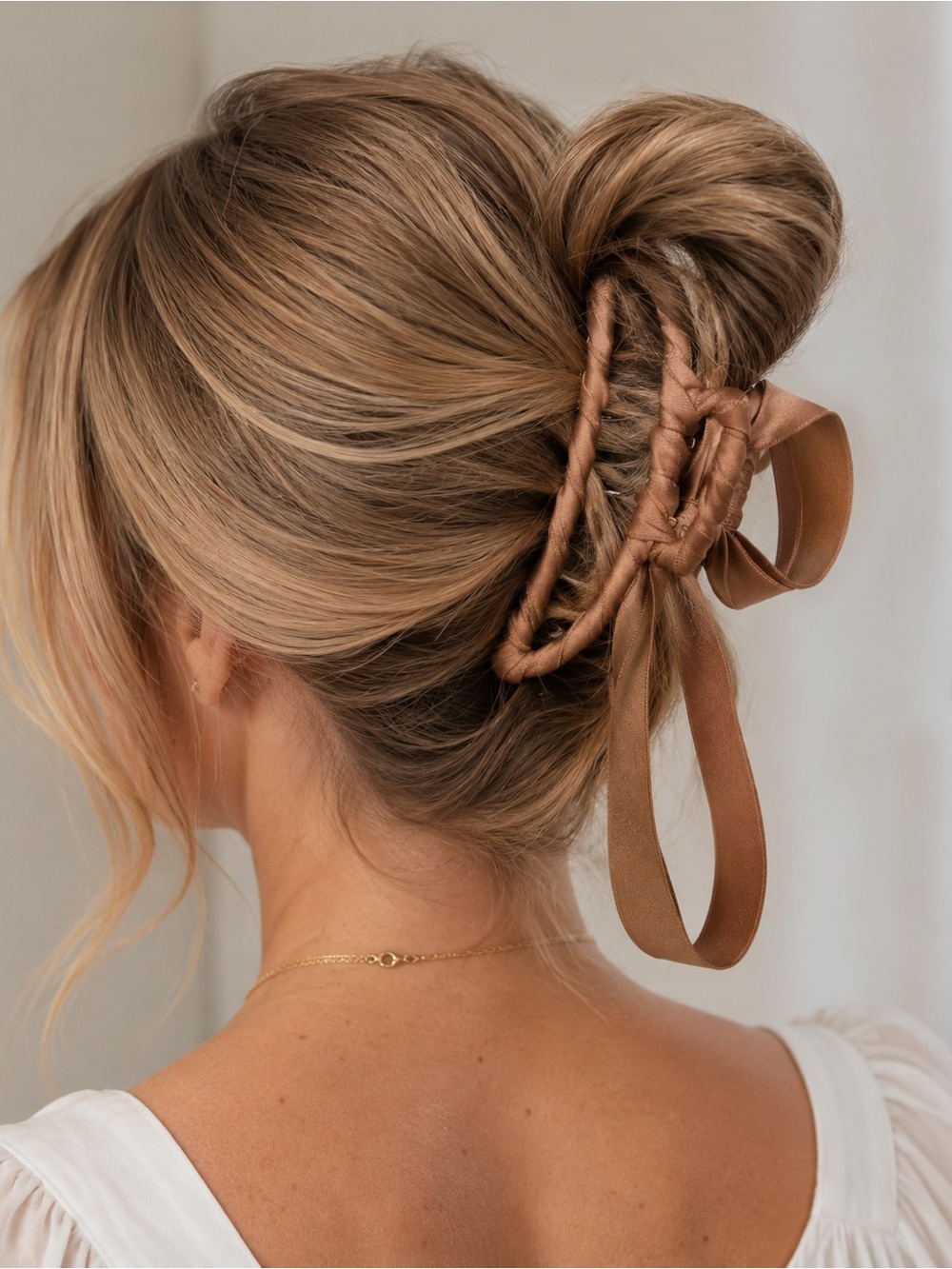 Brown Satin Ribbon Hair Claw Clip